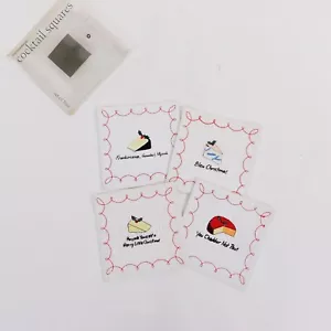 Cocktail 5" Squares Cheeses of Nazereth Coasters Vintage Cotton India ©️2003 - Picture 1 of 7