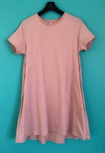 Uniqlo Cotton A-Line Dress Peach Crew Neck Pockets Short Sleeve L 10/12 EUC - Picture 1 of 6
