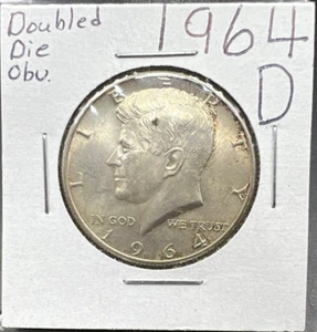 1964 D 50C Kennedy Half Dollar Coin CH-AU DDO Double Die OBV Minor Variety TONER - Picture 1 of 4