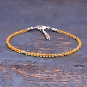 Natural Yellow Citrine Rondelle Facetedd 3mm+ Gemstone Beaded Bracelet 7" - Picture 1 of 9