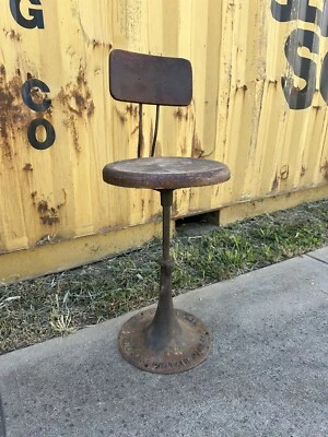 Nuevo taburete de dibujo Britain Machine Co de 1900 silla asiento de madera taburete de bar industrial Foto 1 de 4