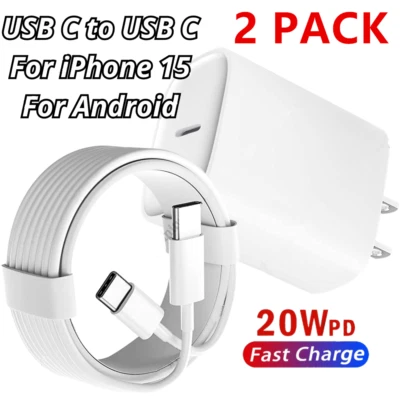 For iPhone 15 Pro Max Plus iPad Android USB C Type C Cable Cord 20W Fast Charger - Image 1 of 4