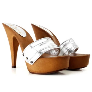 Zuecos Plata Made IN Italy - Desde 35 Al 41 Talón 13 CM - Imagen 1 de 5