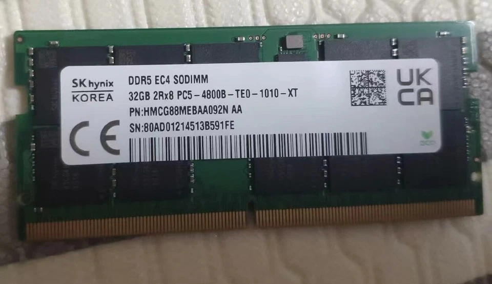 SK Hynix 32GB DDR5 4800 Laptop ECC EC4 SOIMM RAM PC5-4800B-TE0-1010-XT 262pin - Image 1 of 1
