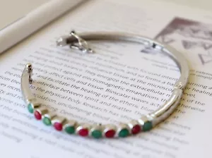 Sterling Silver Round MultiColor Bengle Bracelets Ethnic Style For Girls & Women - Picture 1 of 5
