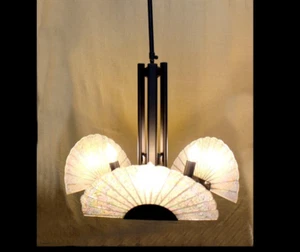Vintage Italy MURANO GLASS Chandelier 21" x 19"- 42" Ext. 3 Lights Black Frame - Picture 1 of 1