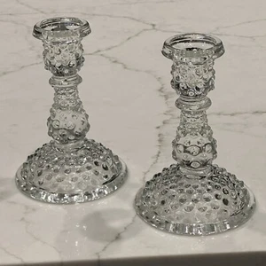 Vintage Fenton Taper Candlestick Candle Holder Hobnail Clear Glass Vintage 6" - Picture 1 of 8