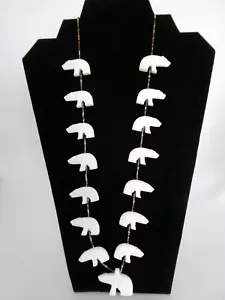 Native American Necklace White Polar Bears 15 Carved Fetishes & Beads 30" EUC - Picture 1 of 8