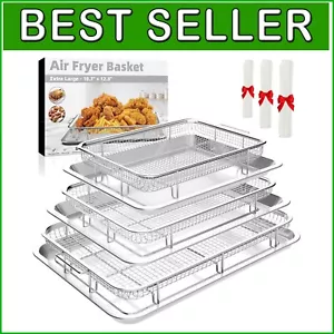 Non-Stick Air Fryer Basket and Crisper Tray Set - 9 Pieces for Healthy Meal Prep - Picture 1 of 11