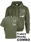 CARP FISHING CLOTHING, HOODY / T-SHIRT COMBO. (LEAPING CARP IN OLIVE GREEN).
