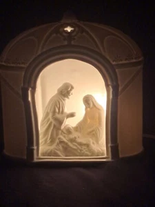Porcelain Christmas Nativity Lamp Winter Silhouette Light - Picture 1 of 10