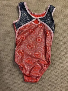 Destira Girls Blue Red Sparkle Leotard Dance Bodysuit Medium - Picture 1 of 1