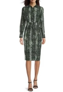 Alex Marie 18 Green Snakeskin Midi Shirt Party Dress Drawstring Long Sleeve $139 - Picture 1 of 13