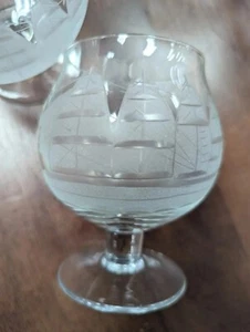 Toscana Cristal Grabado Cortapelos Náutico Barco 4 Brandy Snifters Juego de Vidrio Costero - Imagen 1 de 3
