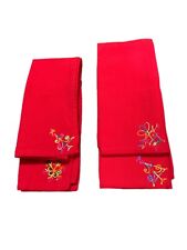 Christmas Napkins-Red Linen-Set Of 4-100% Cotton-Star, Gift ,Tree, Snowflake