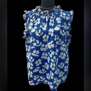 Women’s Who What Where blue & white floral sleeveless ruffled blouse size XXL - Picture 1 of 4