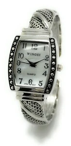 Wincci Ladies Square Case Textured Metal Bangle Cuff Fashion Analog Quartz Watch - Picture 1 of 13