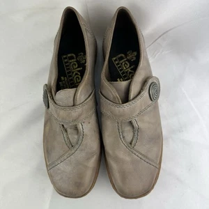 Rieker Shoes Women’s UK 4 Beige Leather Slip On Flat Loafers Comfort Casual - Picture 1 of 9