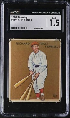 1933 GOUDEY #197 RICK FERRELL CGC 1.5 FAIR RC ROOKIE RED SOX 4794 - Image 1 of 2