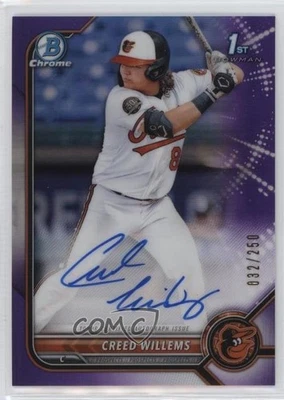 2022 Bowman Chrome Prospect Purple Refractor /250 Creed Willems #CPA-CW Auto - Image 1 of 2