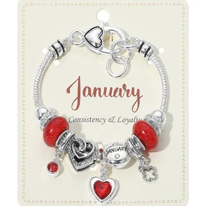 January Birthstone Heart Charm Beaded Bracelet Red Multi Layer Stretch Jewelry - Picture 1 of 3