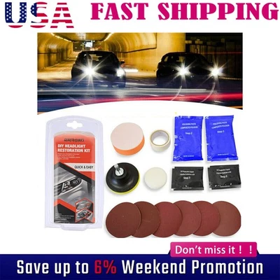 Kit de restauración de faros de alta resistencia lámpara de lente de automóvil limpieza lijado reparación / Foto 1 de 4