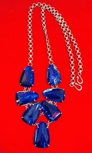 Kendra Scott Large Harlie Silver Cobalt Blue Statement Necklace - Picture 1 of 8
