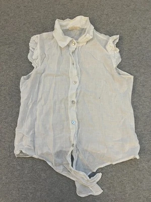 Женский белый льняной топ Milio Milano XS блузка без рукавов с оборками на пуговицах - Изображение 1 из 4