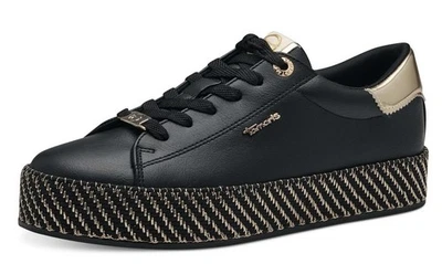 Tamaris Halbschuh Schwarz Gold Schnürschuh Sneaker Plateau Schuh Einlage TouchIT