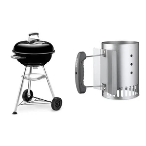 1221004 Compact Kettle Barbecue compatto 47 cm Nero & 7447 Ciminiera per - Foto 1 di 12