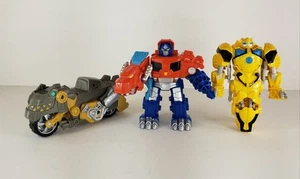 Playskool Transformers Rescue Bots Dino Bots Optimus Bumblebee Motorcycle Lot 3 - Picture 1 of 16