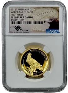 2016 Australia $100 Gold 967 Minted Mercanti Wedge-Tailed Eagle 1 oz NGC PF 69 - Picture 1 of 2
