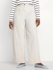 Old Navy Barrel Wide-Leg Pants Womens 18 Tall Light Gray Pleated Stretch NEW - Picture 1 of 11