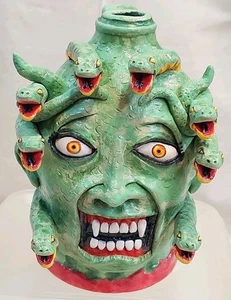 Stacy Lambert Southern Primitive Folk Art Pottery Medusa Face Jug Head of Snakes - Picture 1 of 6