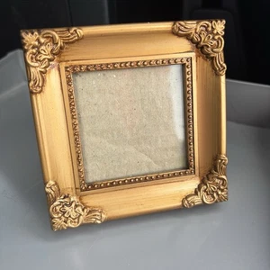 Cute Picture Frame Vtg Ornate Filigree Gold Tone Fits 3x3 Photo Easel - Picture 1 of 9