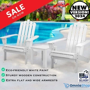 White Adirondack Cape Cod Outdoor Wooden Chairs Pair Side Table 3pc Set Hamptons - Picture 1 of 12