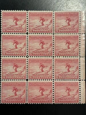 12 US Stamps #716 Olympic Winter Games 2c Block of 12 1932 MNH - OG SEE IMAGES! - Image 1 of 4