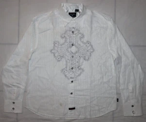 FENDER CUSTOM SHOP Size XXL BUTTON DRESS SHIRT SEQUIN CROSS ROCK & ROLL READ - Picture 1 of 11