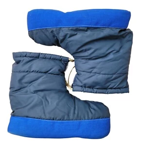 LL Bean Insulated Nylon Booties Blue Black Water Resistant Winter Slippers Adult - Picture 1 of 7