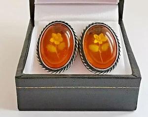 PENDIENTES FLORES INSERTADAS PLATA ESTERLINA ovalados mariposa tachuelas naranja/amarillo  - Imagen 1 de 12