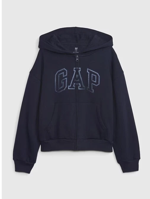 New Gap Kids Girl Vintage Soft Navy Arch Logo Zip Hoodie Sz 8 Long Sleeve Cotton - Image 1 of 1