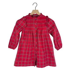 Zara plaid red ruffle button front long sleeve flannel dress size 8  - Picture 1 of 6