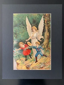 Vintage Guardian Angel Matted Print - Picture 1 of 1