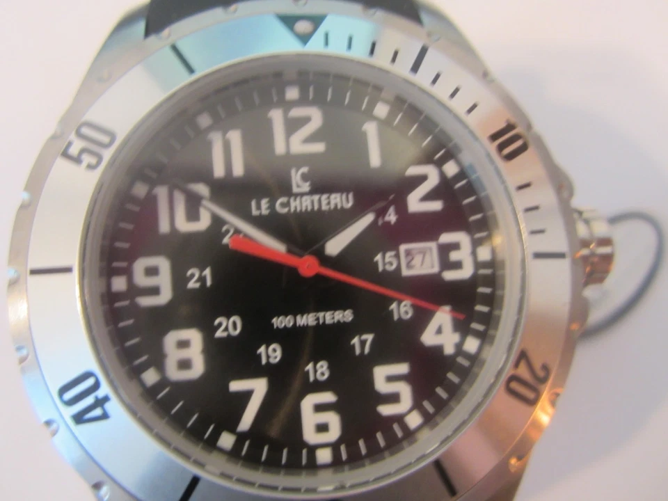 LE CHATEAU JAPAN MEN'S WATCH QUARTZ S/S RUBBER ORIGINAL LC7084 NEW - image 1 of 4