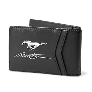 Ford Mustang Script Black PU Leather Slim RFID Resistant Bi-fold Men Wallet - Picture 1 of 7