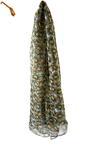 100% Silk Women Scarf neckerchief Shawl Wrap Floral yellow, green 34" x 45" - Picture 1 of 4