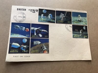 Bhutan 1969 FDC +Moon Landing Stamp Set of 8  +Plastic Stamp on FDC +Popular - Image 1 of 2