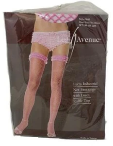 Pink Industrial Net Stockings - ThighHigh Fishnets, Ruffle Top, Unisex, One Size - Picture 1 of 4