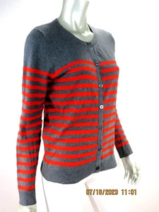 MERONA SZ M Cotton/Nylon/Spand Charcoal Bright Red Stripe Cardigan Sweater - Picture 1 of 16