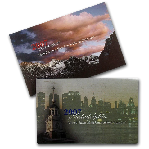 2007 US Mint Uncirculated Coin Sets  Denver & Philadelphia Mints W/ COA 28 coins Cover